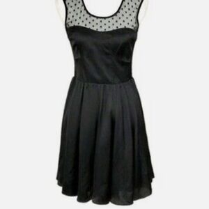 Guess Corset Sleeveless Black Sheer Dot Neck Satin Skater Dress Size 4